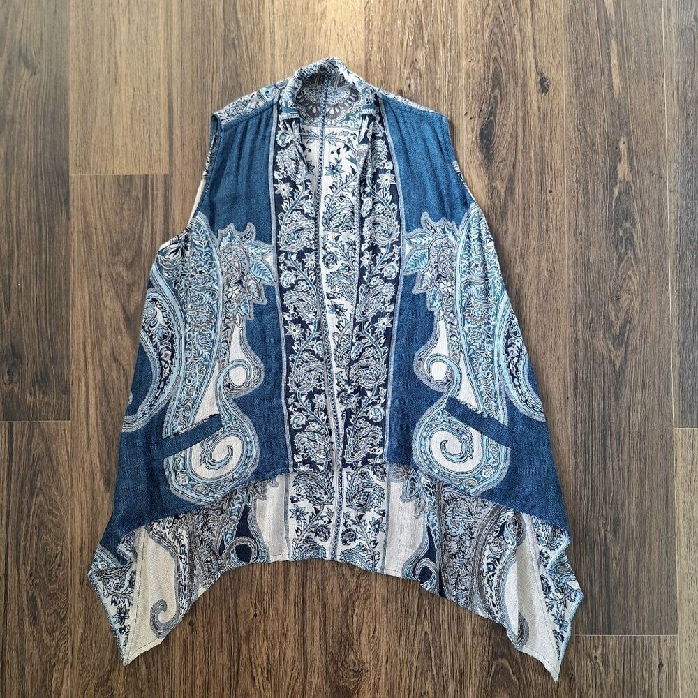 💙 Double Sided Soft Knitted Asymmetrical Artsy Boho Peasant Cottage Vest Size X